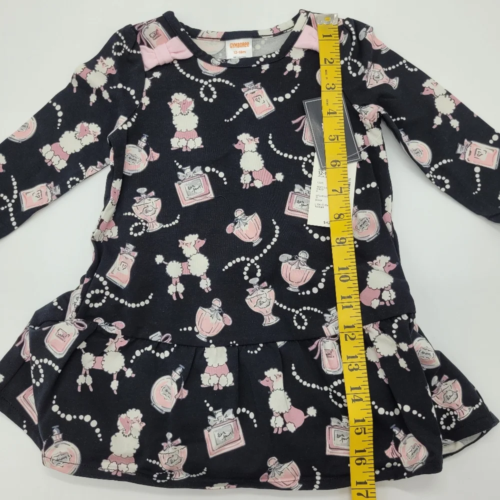 Gymboree Dress Black Pink Long Sleeve Tres Chic Collection Print Size 12-18m NEW